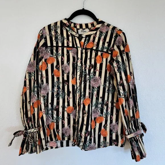 Anthropologie Striped Floral Women's Button Up Shirt Size XS - Picture 1 of 5